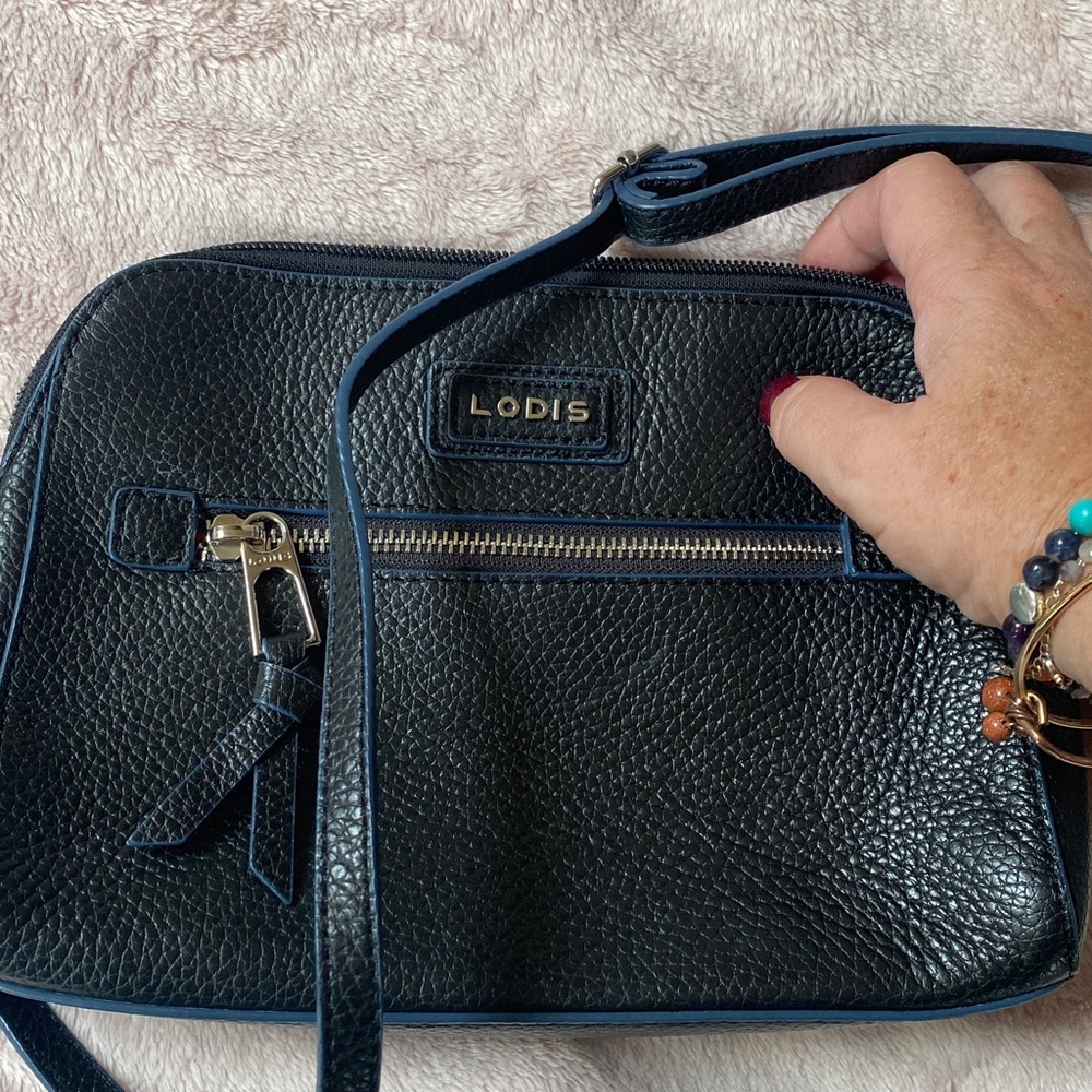 Lodis Navy Leather Crossbody Bag